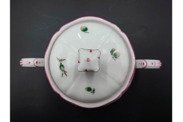 イタリア　Richard Ginori(リチャードジノリ)　アンティックローズ　ピンクの縁取りが上品なティーポット・シュガーポット・クリーマーセット　(R-085308)