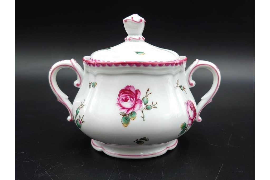 イタリア　Richard Ginori(リチャードジノリ)　アンティックローズ　ピンクの縁取りが上品なティーポット・シュガーポット・クリーマーセット　(R-085308)