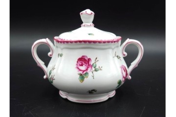 イタリア　Richard Ginori(リチャードジノリ)　アンティックローズ　ピンクの縁取りが上品なティーポット・シュガーポット・クリーマーセット　(R-085308)