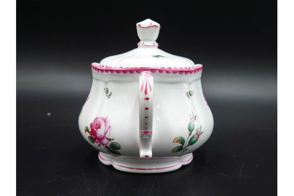 イタリア　Richard Ginori(リチャードジノリ)　アンティックローズ　ピンクの縁取りが上品なティーポット・シュガーポット・クリーマーセット　(R-085308)