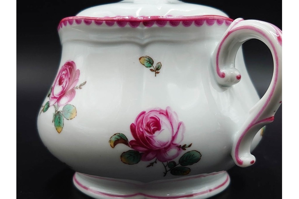 イタリア　Richard Ginori(リチャードジノリ)　アンティックローズ　ピンクの縁取りが上品なティーポット・シュガーポット・クリーマーセット　(R-085308)