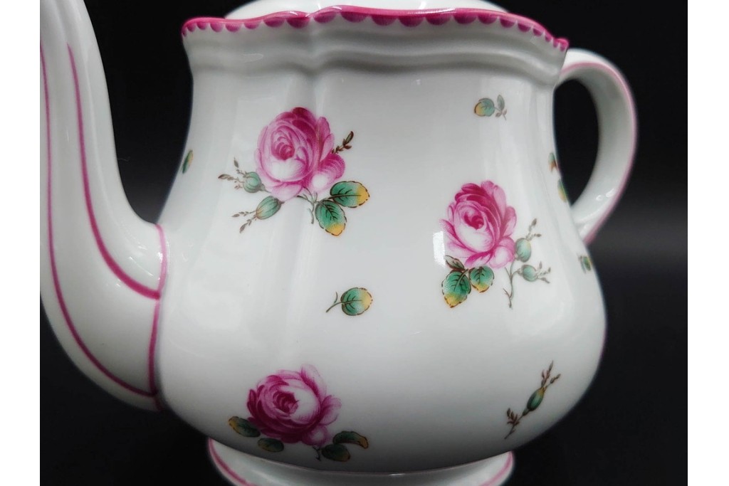 イタリア　Richard Ginori(リチャードジノリ)　アンティックローズ　ピンクの縁取りが上品なティーポット・シュガーポット・クリーマーセット　(R-085308)