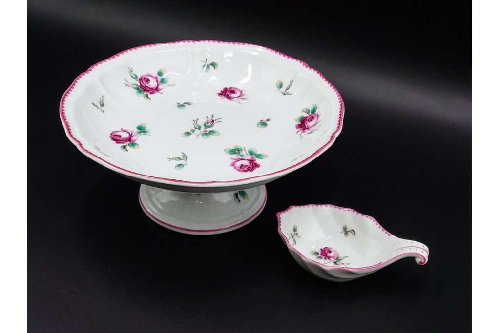 イタリア　Richard Ginori(リチャードジノリ)　アンティックローズ　可憐なバラがモチーフのコンポート・スプーンレストセット　(R-085309)