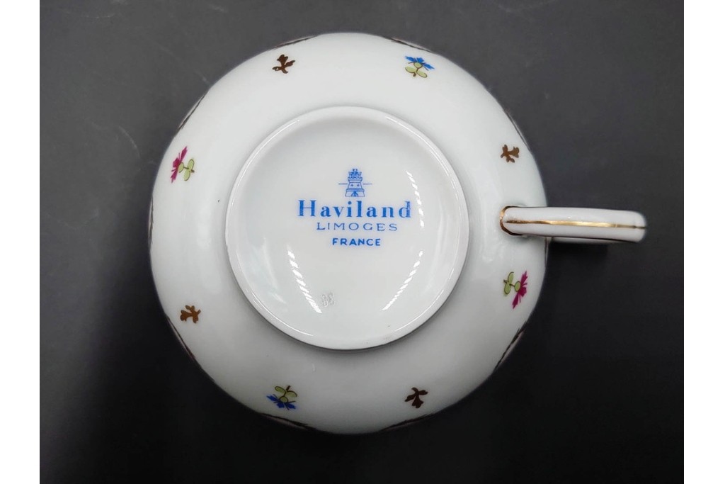 フランス　LIMOGES(リモージュ)　HAVILAND(アビランド)　Vieux Paris(ヴューパリ)　小花とリースが上品なトリオ4客セット　(R-085312)