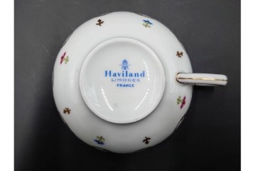 フランス　LIMOGES(リモージュ)　HAVILAND(アビランド)　Vieux Paris(ヴューパリ)　小花とリースが上品なトリオ4客セット　(R-085312)