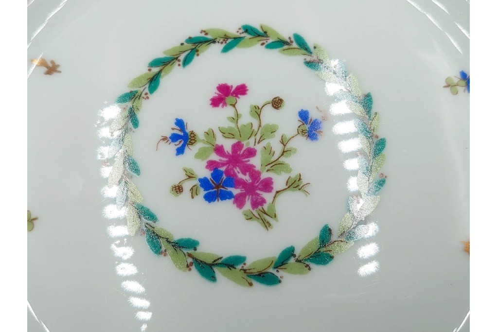 フランス　LIMOGES(リモージュ)　HAVILAND(アビランド)　Vieux Paris(ヴューパリ)　小花とリースが上品なトリオ4客セット　(R-085312)