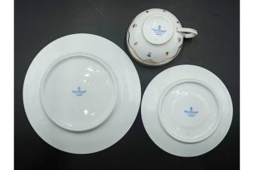 フランス　LIMOGES(リモージュ)　HAVILAND(アビランド)　Vieux Paris(ヴューパリ)　小花とリースが上品なトリオ4客セット　(R-085312)