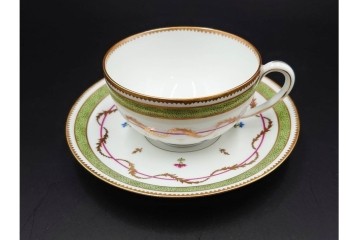 フランス　LIMOGES(リモージュ)　HAVILAND(アビランド)　Vieux Paris(ヴューパリ)　小花とリースが上品なトリオ4客セット　(R-085312)