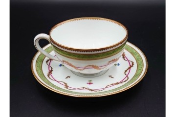 フランス　LIMOGES(リモージュ)　HAVILAND(アビランド)　Vieux Paris(ヴューパリ)　小花とリースが上品なトリオ4客セット　(R-085312)