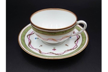 フランス　LIMOGES(リモージュ)　HAVILAND(アビランド)　Vieux Paris(ヴューパリ)　小花とリースが上品なトリオ4客セット　(R-085312)