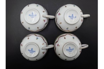 フランス　LIMOGES(リモージュ)　HAVILAND(アビランド)　Vieux Paris(ヴューパリ)　小花とリースが上品なトリオ4客セット　(R-085312)