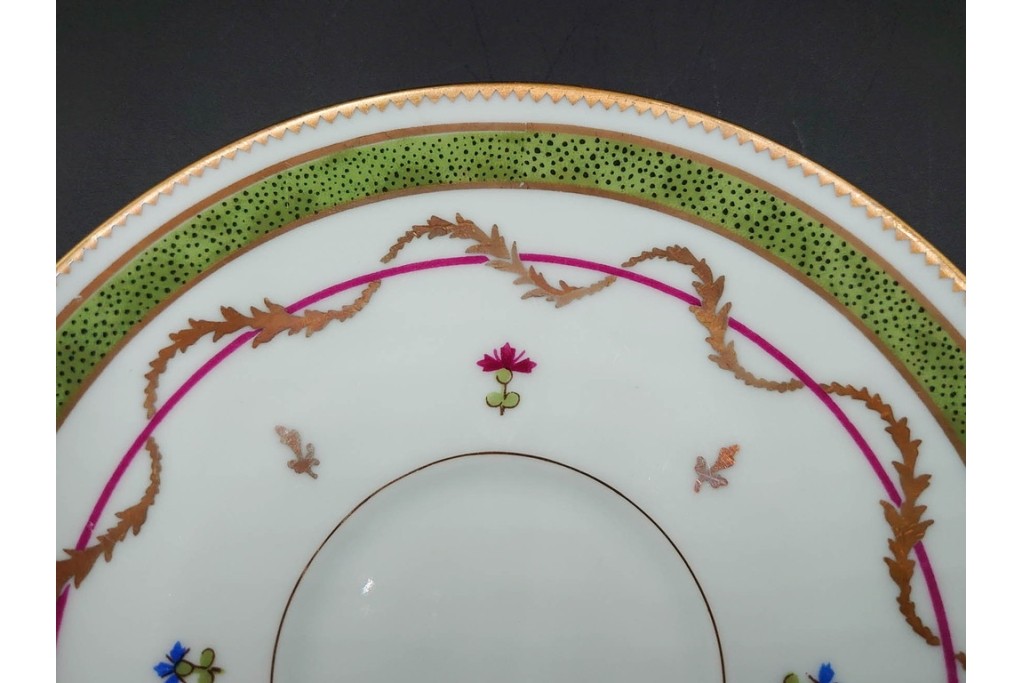 フランス　LIMOGES(リモージュ)　HAVILAND(アビランド)　Vieux Paris(ヴューパリ)　小花とリースが上品なトリオ4客セット　(R-085312)