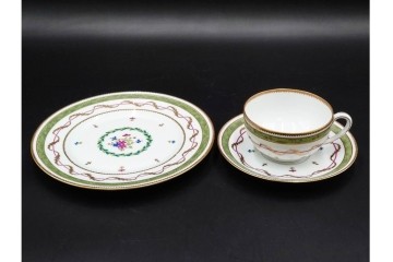 フランス　LIMOGES(リモージュ)　HAVILAND(アビランド)　Vieux Paris(ヴューパリ)　小花とリースが上品なトリオ4客セット　(R-085312)