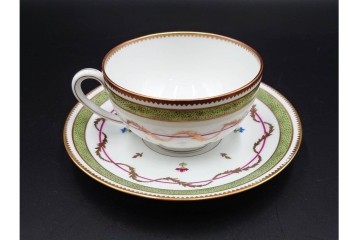 フランス　LIMOGES(リモージュ)　HAVILAND(アビランド)　Vieux Paris(ヴューパリ)　小花とリースが上品なトリオ4客セット　(R-085312)