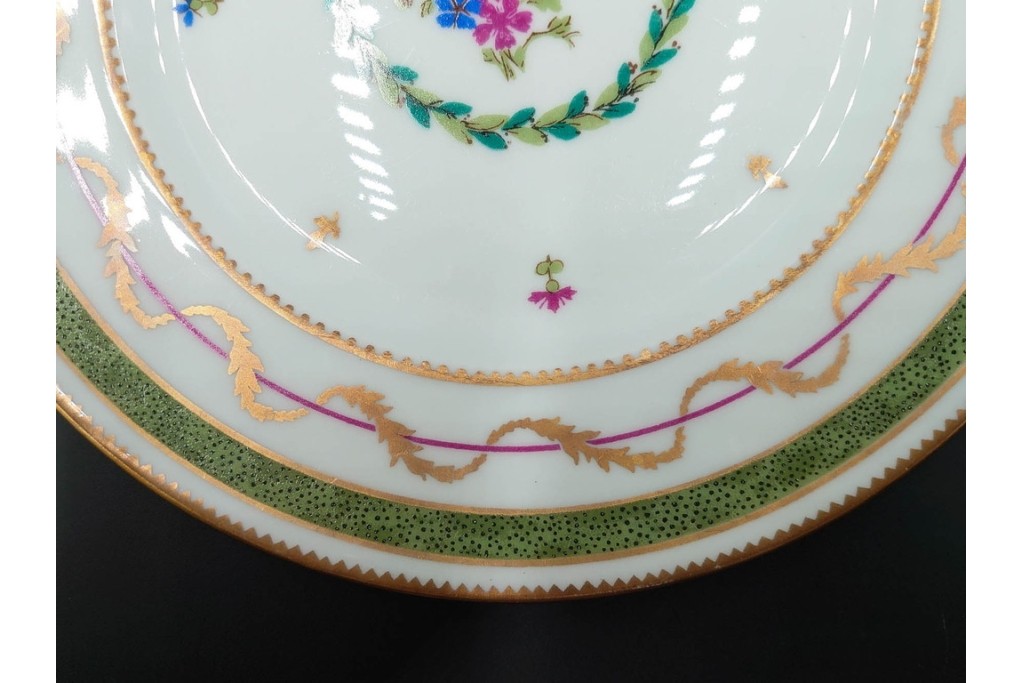 フランス　LIMOGES(リモージュ)　HAVILAND(アビランド)　Vieux Paris(ヴューパリ)　小花とリースが上品なトリオ4客セット　(R-085312)