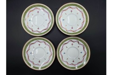 フランス　LIMOGES(リモージュ)　HAVILAND(アビランド)　Vieux Paris(ヴューパリ)　小花とリースが上品なトリオ4客セット　(R-085312)