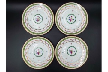 フランス　LIMOGES(リモージュ)　HAVILAND(アビランド)　Vieux Paris(ヴューパリ)　小花とリースが上品なトリオ4客セット　(R-085312)