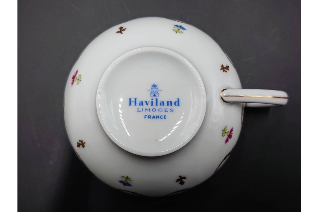 フランス　LIMOGES(リモージュ)　HAVILAND(アビランド)　Vieux Paris(ヴューパリ)　小花とリースが上品なトリオ4客セット　(R-085313)