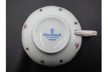 フランス　LIMOGES(リモージュ)　HAVILAND(アビランド)　Vieux Paris(ヴューパリ)　小花とリースが上品なトリオ4客セット　(R-085313)