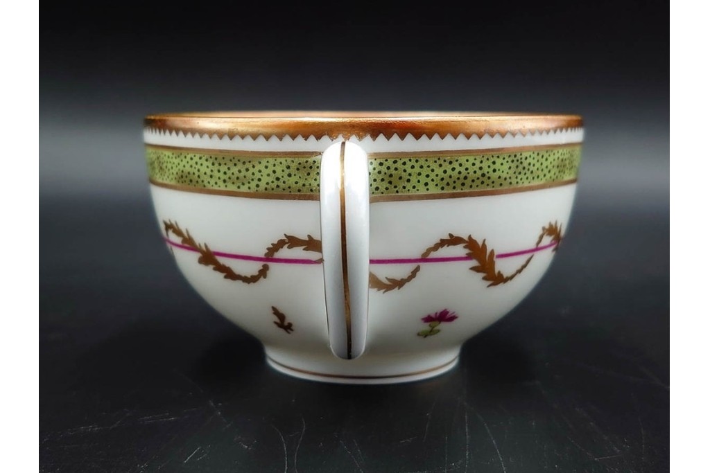 フランス　LIMOGES(リモージュ)　HAVILAND(アビランド)　Vieux Paris(ヴューパリ)　小花とリースが上品なトリオ4客セット　(R-085313)