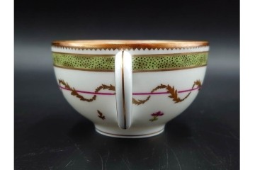 フランス　LIMOGES(リモージュ)　HAVILAND(アビランド)　Vieux Paris(ヴューパリ)　小花とリースが上品なトリオ4客セット　(R-085313)