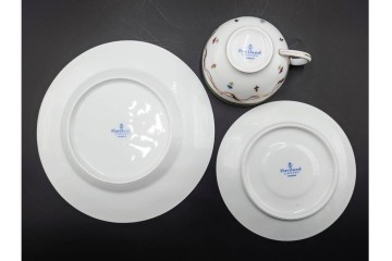 フランス　LIMOGES(リモージュ)　HAVILAND(アビランド)　Vieux Paris(ヴューパリ)　小花とリースが上品なトリオ4客セット　(R-085313)