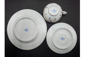 フランス　LIMOGES(リモージュ)　HAVILAND(アビランド)　Vieux Paris(ヴューパリ)　小花とリースが上品なトリオ4客セット　(R-085313)