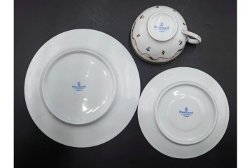 フランス　LIMOGES(リモージュ)　HAVILAND(アビランド)　Vieux Paris(ヴューパリ)　小花とリースが上品なトリオ4客セット　(R-085313)