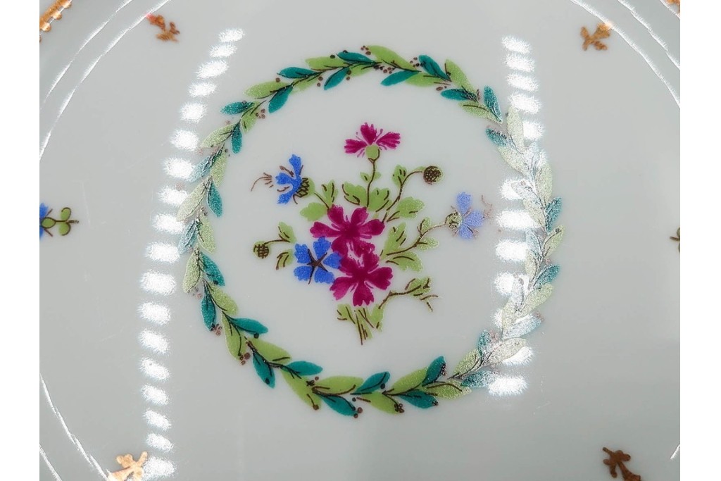 フランス　LIMOGES(リモージュ)　HAVILAND(アビランド)　Vieux Paris(ヴューパリ)　小花とリースが上品なトリオ4客セット　(R-085313)