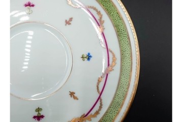 フランス　LIMOGES(リモージュ)　HAVILAND(アビランド)　Vieux Paris(ヴューパリ)　小花とリースが上品なトリオ4客セット　(R-085313)