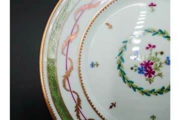 フランス　LIMOGES(リモージュ)　HAVILAND(アビランド)　Vieux Paris(ヴューパリ)　小花とリースが上品なトリオ4客セット　(R-085313)