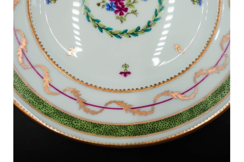 フランス　LIMOGES(リモージュ)　HAVILAND(アビランド)　Vieux Paris(ヴューパリ)　小花とリースが上品なトリオ4客セット　(R-085313)