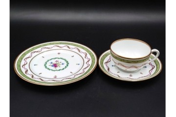 フランス　LIMOGES(リモージュ)　HAVILAND(アビランド)　Vieux Paris(ヴューパリ)　小花とリースが上品なトリオ4客セット　(R-085313)