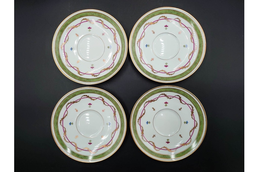 フランス　LIMOGES(リモージュ)　HAVILAND(アビランド)　Vieux Paris(ヴューパリ)　小花とリースが上品なトリオ4客セット　(R-085313)
