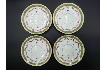 フランス　LIMOGES(リモージュ)　HAVILAND(アビランド)　Vieux Paris(ヴューパリ)　小花とリースが上品なトリオ4客セット　(R-085313)