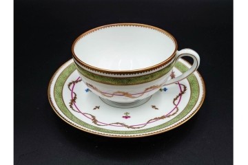 フランス　LIMOGES(リモージュ)　HAVILAND(アビランド)　Vieux Paris(ヴューパリ)　小花とリースが上品なトリオ4客セット　(R-085313)