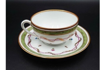 フランス　LIMOGES(リモージュ)　HAVILAND(アビランド)　Vieux Paris(ヴューパリ)　小花とリースが上品なトリオ4客セット　(R-085313)