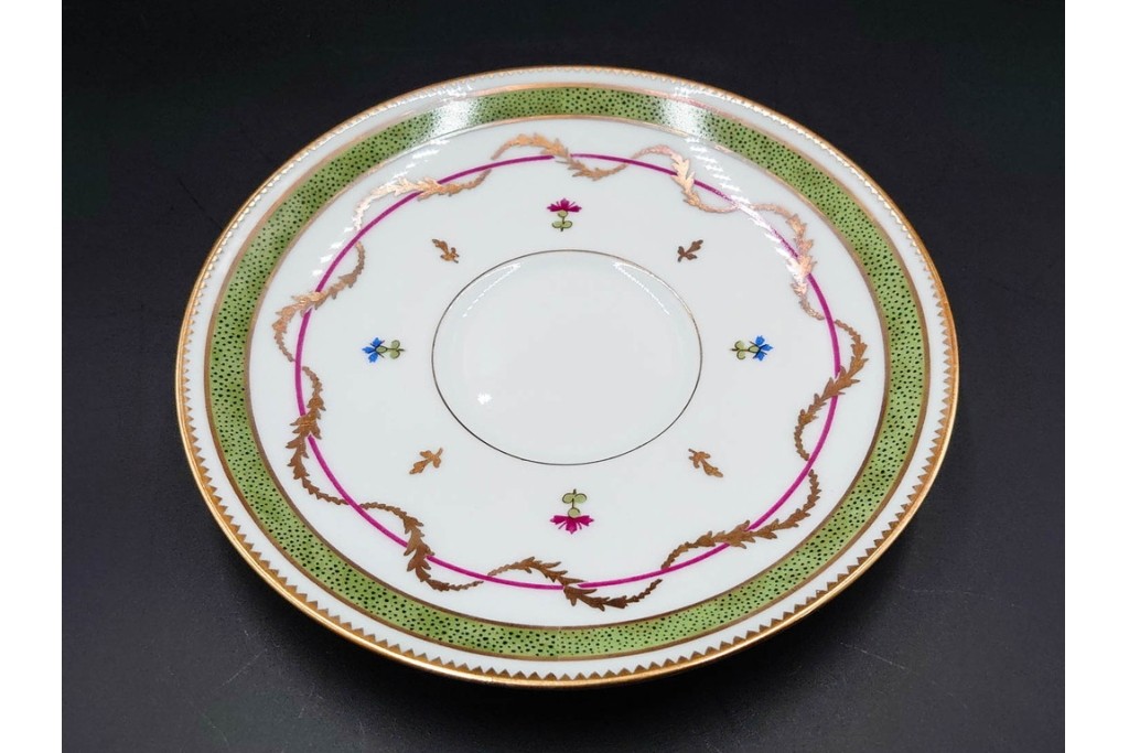 フランス　LIMOGES(リモージュ)　HAVILAND(アビランド)　Vieux Paris(ヴューパリ)　小花とリースが上品なトリオ4客セット　(R-085313)