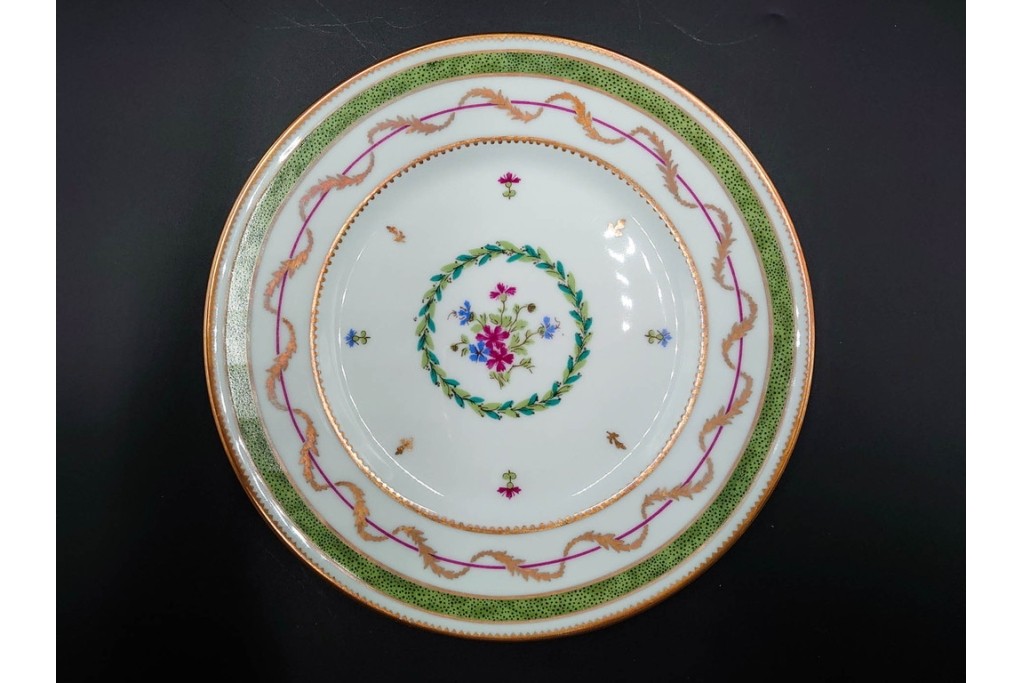 フランス　LIMOGES(リモージュ)　HAVILAND(アビランド)　Vieux Paris(ヴューパリ)　小花とリースが上品なトリオ4客セット　(R-085313)