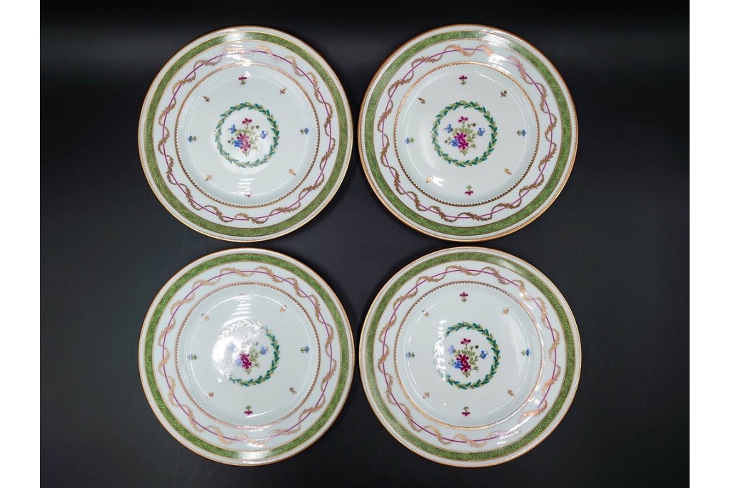 フランス　LIMOGES(リモージュ)　HAVILAND(アビランド)　Vieux Paris(ヴューパリ)　小花とリースが上品なトリオ4客セット　(R-085313)