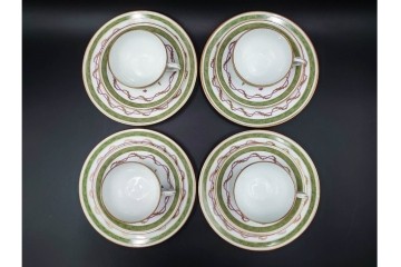 フランス　LIMOGES(リモージュ)　HAVILAND(アビランド)　Vieux Paris(ヴューパリ)　小花とリースが上品なトリオ4客セット　(R-085313)