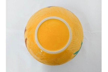 平安大示(手塚大示)　京焼　黄交趾荒磯の意匠が印象的な水指　共箱付き　(R-085320)