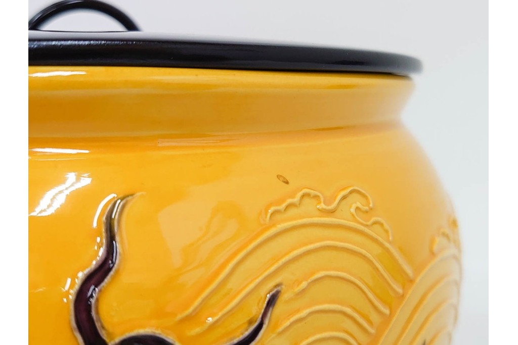 平安大示(手塚大示)　京焼　黄交趾荒磯の意匠が印象的な水指　共箱付き　(R-085320)