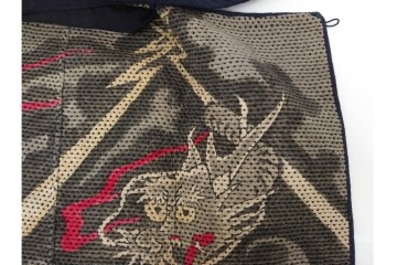 明治期　刺し子　迫力ある龍図が印象的な火消頭巾　(R-085321)