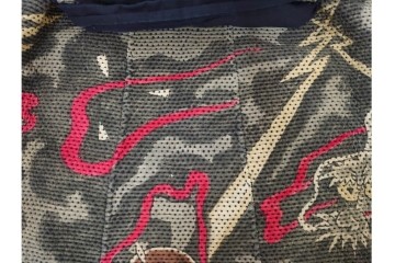 明治期　刺し子　迫力ある龍図が印象的な火消頭巾　(R-085321)