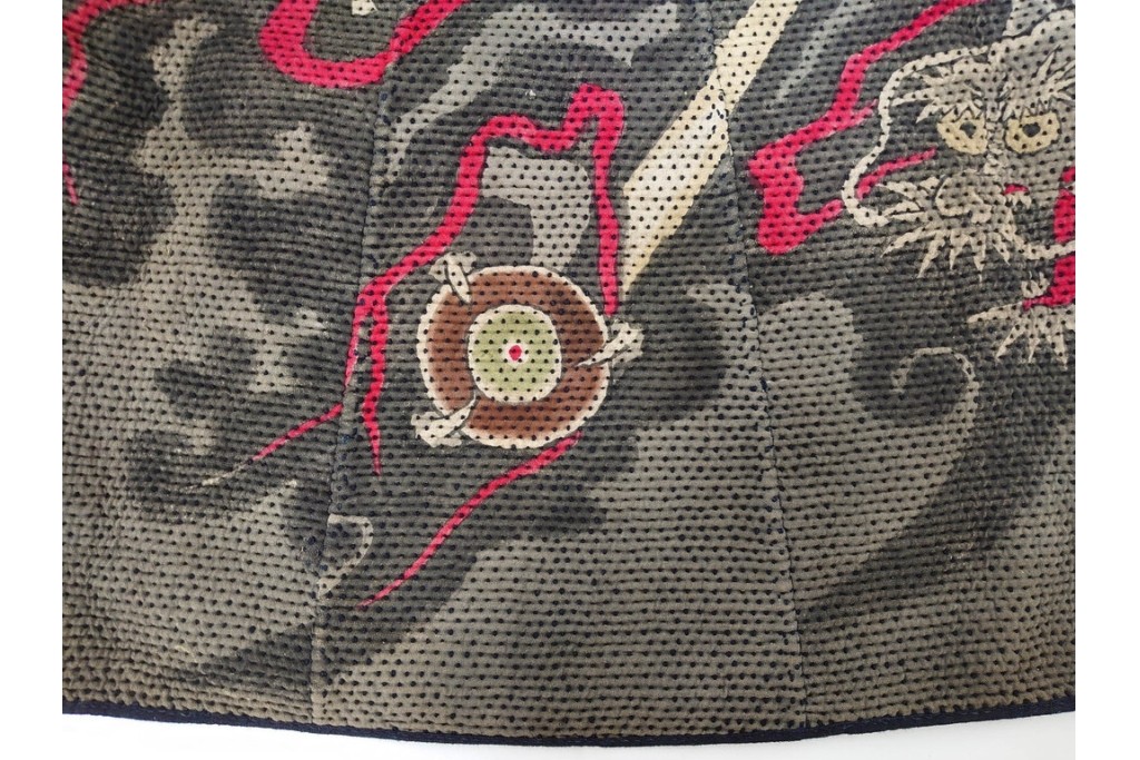 明治期　刺し子　迫力ある龍図が印象的な火消頭巾　(R-085321)