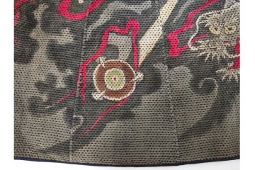 明治期　刺し子　迫力ある龍図が印象的な火消頭巾　(R-085321)