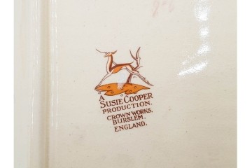 イギリスヴィンテージ　Susie Cooper(スージークーパー)　ツーリーフ　カップ&ソーサー・トリオ・プレート・トレイ　淡いピンクが可愛らしい洋食器セット　　(R-085322)