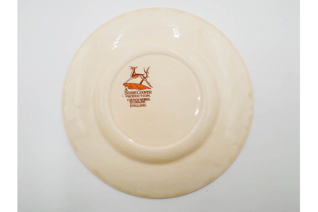 イギリスヴィンテージ　Susie Cooper(スージークーパー)　ツーリーフ　カップ&ソーサー・トリオ・プレート・トレイ　淡いピンクが可愛らしい洋食器セット　　(R-085322)