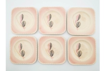 イギリスヴィンテージ　Susie Cooper(スージークーパー)　ツーリーフ　カップ&ソーサー・トリオ・プレート・トレイ　淡いピンクが可愛らしい洋食器セット　　(R-085322)